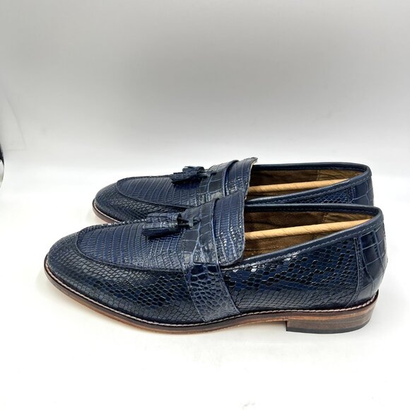Stacy Adams Mens Size 9‎ Pacetti Snake Croc Blue Leather Tassel Loafers Shoes - Picture 6 of 12